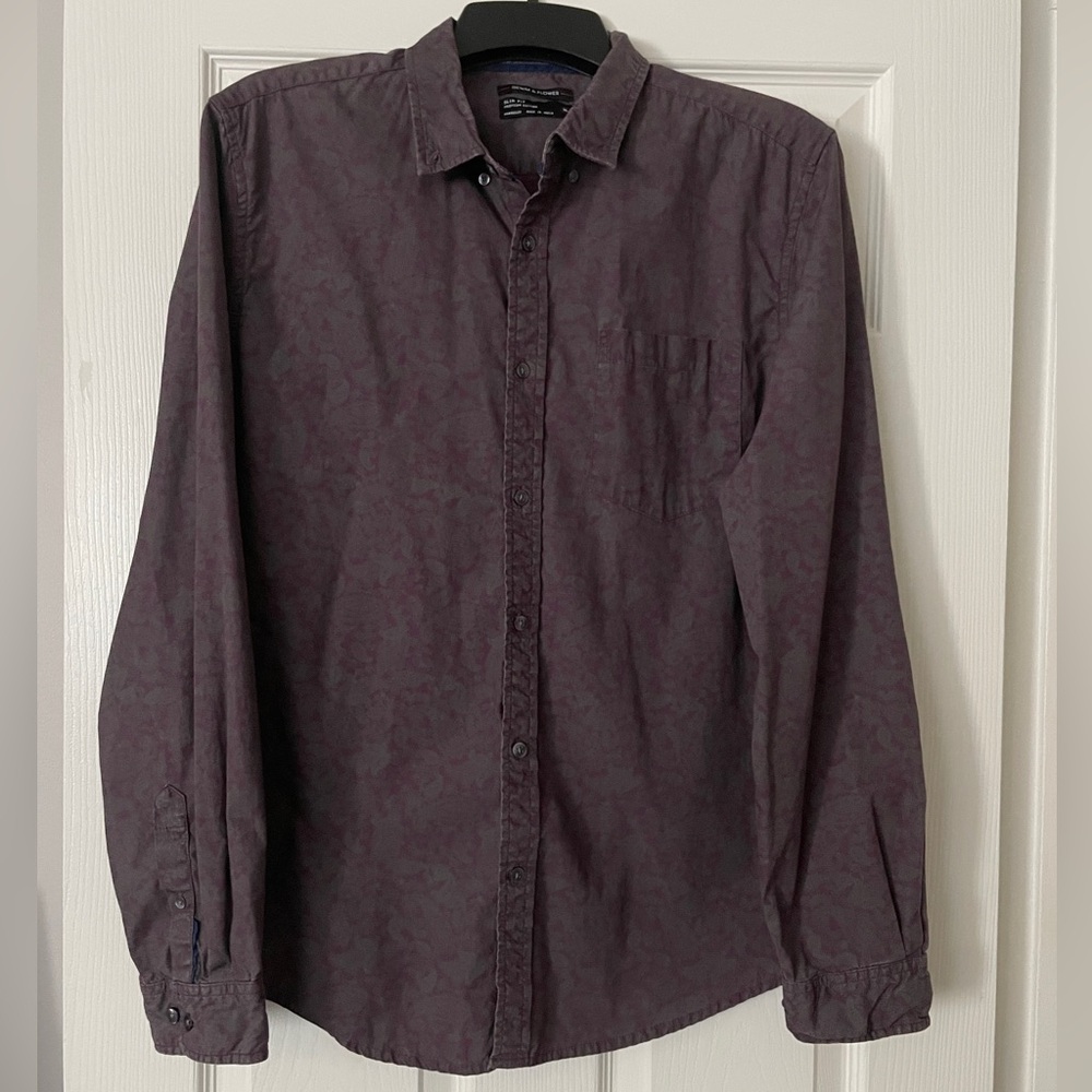 NWOT mens Denim & Flower Purple Casual Button Down Shirt